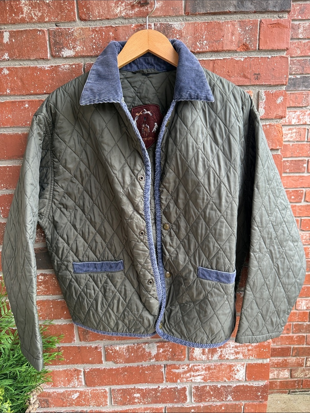 Fox Run Army Green with Blue Corduroy Accent Quilted Jacket